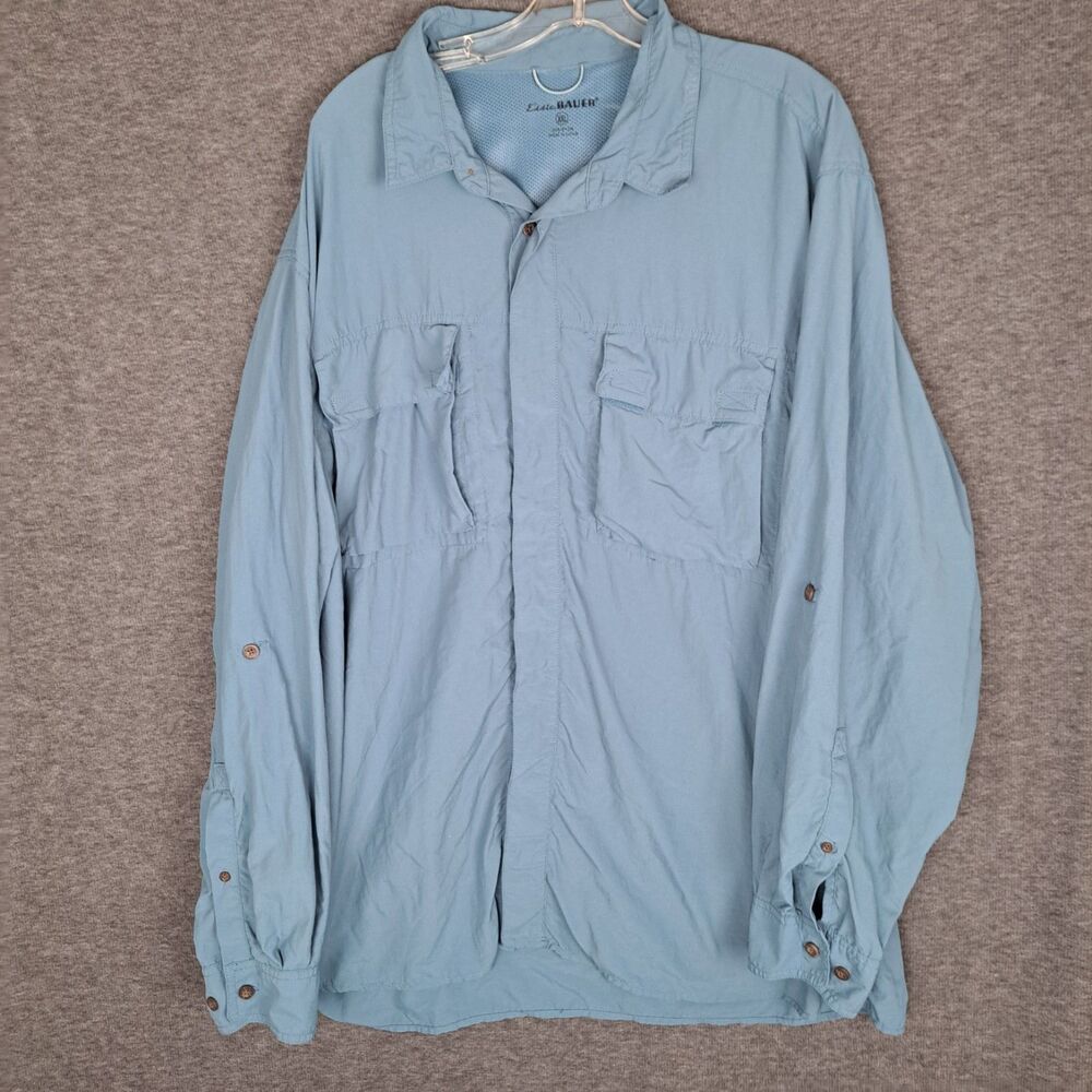 Eddie Bauer XXL Blue Long Sleeve Fishing Shirt Vented Guide Performance XXL